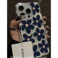 Blue Floral Pattern Fashion Single Feather Chiffon Phone Case Compatible With IPhone 17/17Pro/17 Pro