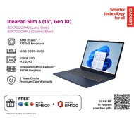 Lenovo IDEAPAD SLIM 3 15.3" Laptop | R7-7735H| 16GB| 512GB| AMD RADEON| W11H| MS OFFICE H&S+BAG| 83K