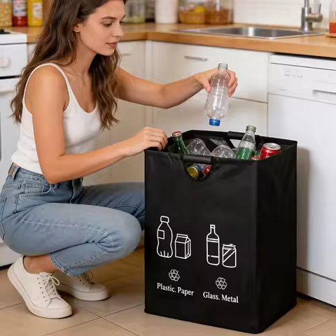 82L Bottle Recycling Bin Trash Can Foldable Storage Bag Laundry Bag Dirty Clothes Storage Deposit Bo