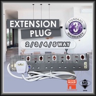 (SIRIM) 2M/5M Extension Designer Grey Multiple 2 Pin Plug Adapter Trailing Socket w Neon Light 2/3/4/5 Gang Home Living