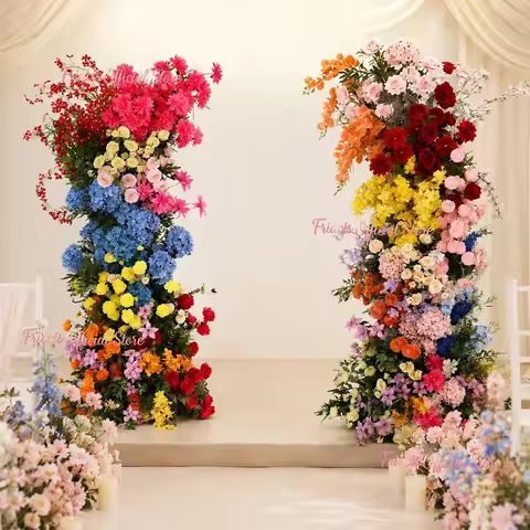 Colorful Mixed Artificial Floral Runner Arch Fake Silk Flower Stand Wedding Backdrop Decor Wall Flow