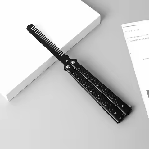 Foldable Comb Balisong Trainer Practice Training Butterfly Cutter Comb Beard Moustache Brushes Haird