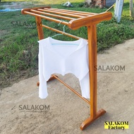 MK42 ราวตากผ้า ราวผ้าไม้สัก ที่ตากผ้า 110*40*150 ซม. สีย้อมเคลือบ Clothes rack.