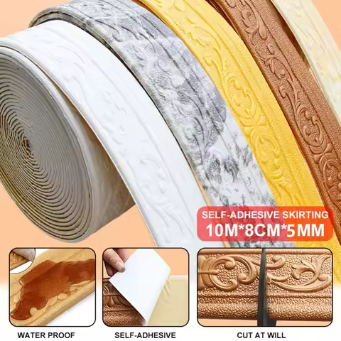 1Roll Based 3D Wall Trim Wallpaper Border Trim 10mx8cmx5mm For Professional Looking DIY Decor Projec