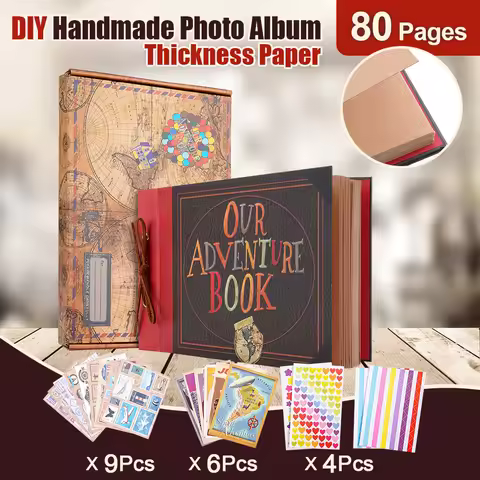 80 pages Our Adventure Book Scrapbook Photo Album 3d Retro Embossed Letter Hard Cover Friends Family