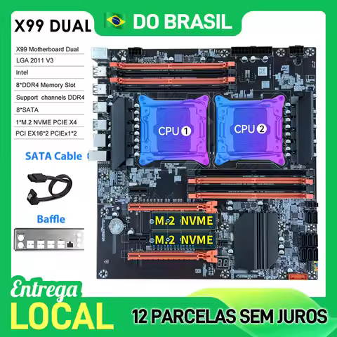 Brazil in Stock MLLSEPlaca-mãe X99 DUAL LGA 2011-3 CPU Socket C612 Mainboard DDR4 M.2 NVME Intel Xeo
