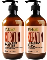 PURE NATURE LUX SPA Keratin Shampoo and Conditioner Set - Sulfate Free, Moisturizing Treatment for Men and Women - Hair Thickening Product for Volume and Shine - With Moroccan Argan Oil