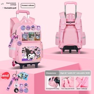 ELACCENT Kuromi Trolley School Bag for Kids with Large Capacity and Durable Wheels