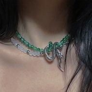 Snake Wrapped Green Jade Collarbone Chain Snake-Shaped Necklace