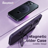 Sanptoch Invisible Magsafe Holder Phone Case For iPhone 14 / 13 / 12 Pro Max Translucent Matte Bracket Cover For iPhone 14 Plus Military Shockproof Casing