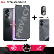 Tempered Glass Anti SPY Oppo A58 5G / A78 5G Anti Scratch Privacy + Tempered Glass camera and Carbon