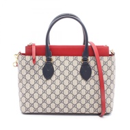 【สินค้ามือสอง】 กุชชี่ GUCCI กระเป๋าถือ GG Supreme 2WAY 409534 สีแดง/น้ำเงิน/งาช้าง ผ้าแคนวาสเคลือบ P