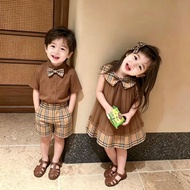2-9 Years Old Summer New Style Boys Girls Brothers Sisters Costume Preppy Style Suit
