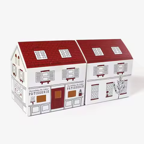 10pcs Hand-painted Small House Candy Box Simple Birthday Gift Paper Box Baked Biscuits Nougat Packag