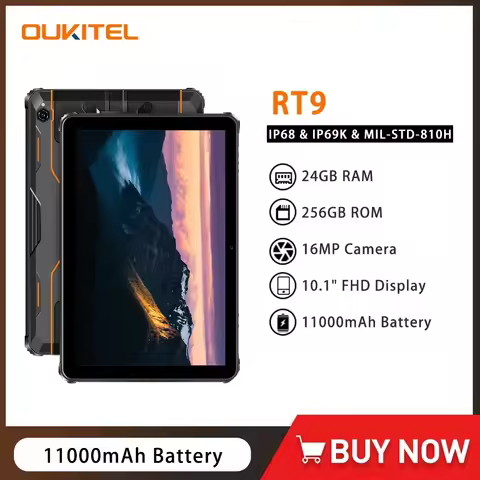 Oukitel RT9 4G Rugged Tablet 10.1" HD Display 24GB RAM 256GB Waterproof Tablet 11000mAh Battery Andr