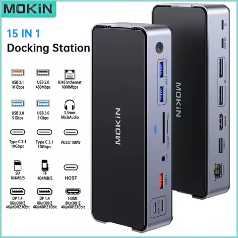 MOKiN 15 in 1 Docking Station for MacBook Air/Pro Thunderbolt Laptop USB 3.1 Dual Channels 4K60HZ HD