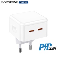 BOROFONE BA76A 35W Quick Charge USB C Charger Dual Port  (2C) Wall  Charger Set Type-C /Lightning Charger Cables For iPhone 14 13 12 11 Max Pro XS 8 Plus For iPad For Samsung Huawei Xiaomi PD Fast Charger (EU)