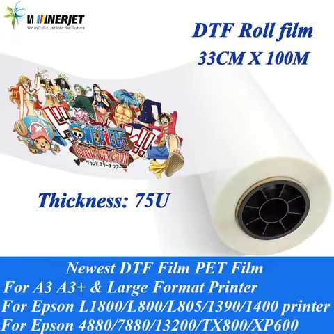 30cm*100m DTF Roll Film PET Roll Film for DTF Ink DTF Powder Transfer Printing 75U Thickne for Epson
