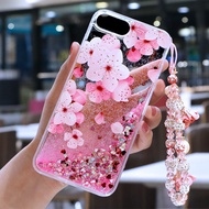 For OPPO A3S Cherry Flower Liquid Casing for OPPO A3S Quicksand Sparkling Silicone Protective Womens