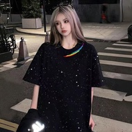 Pure Cotton Sequin Short Sleeve T-Shirt - Gypsy Inspired Loose Fit Black Top