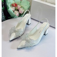 Giày cao gót nữ đế vuông 7p- 8phân nơ hoa cánh bướm cho nàng công sở