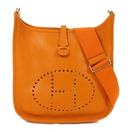 HERMES Clemence皮革Evelyne PM 銀扣肩背袋Orange