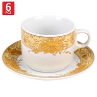 Mug Glass Cup Saucer 200 cc Set of 6 Gold Home Line