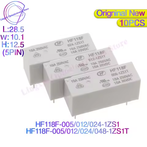 10Pcs/lot Power Relay HF118F-005-1ZS1T HF118F-012-1ZS1T HF118F-024-1ZS1T 5Pin 10A Power Relays 5V 12