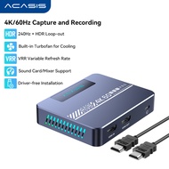 Acasis 4K60hz HDR10 Capture Card | Zero-Lag Loop-Out & 96Hr Cooling | HDR10/VRR + 3.5mm Chat Mix for
