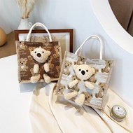 Canvas Cute Women Handbag Ladies Travel Shopping Tote Casual Shoulder Bags Zip Bags Beg Telekung Tan