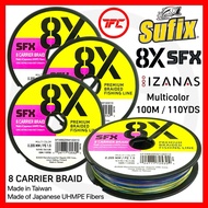SUFIX SFX 8X Braid Fishing Line Multicolor 100m Braided PE X8 Braided Fishing Line