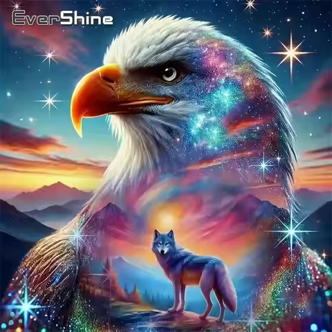 Evershine Diamond Mosaic Eagle Animal DIY Acrylic Craft Supplies Wolf Diamond Painting Mountain New 