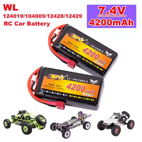 7.4V 4200mAh Rechargeable LiPo Battery For WL 124019/104009/12428/12429 Remote Control Car 2S 45C Ba