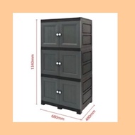 [Ready Stock] TECH99 Abbaware 3 Tier Wardrobe Wooden Almari Baju Storage Cabinet Drawer Cabinet 4201