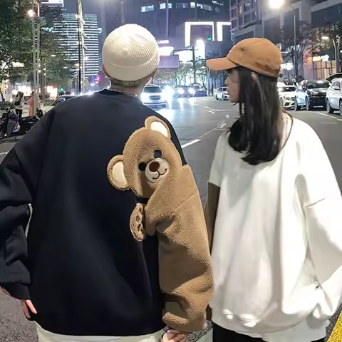 Unisex Autumn Spring Cartoon Bear Sweatshirt Girls Boys O-neck Loose Casual Batwing Long Sleeve Coat