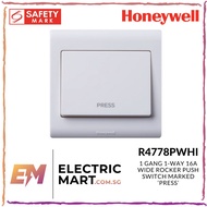Honeywell R4778PWHI 1 Gang 1-Way 16A Wide Rocker Push Switch marked ‘PRESS’