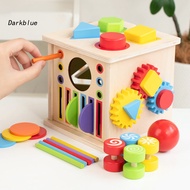 <Darkblue> Wooden Activity Cube Kids Activity Cube Baby Cube Toy 8-in-1 Wooden Shape Sorting Activit