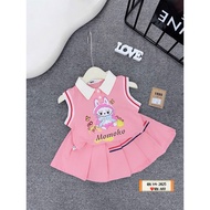 Set bộ bé gái A69 Set áo sát nách cổ bẻ Momoko chân váy xếp ly cho bé