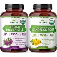 Zazzee USDA Organic Milk Thistle and Dandelion Root Supplement | 10:1 Organic Dandelion Root Extract