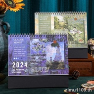 Desk Calendar (2 Styles Optional) 2024 Desk Calendar Oil Painting Calendar Desktop Office Decoration Cute Children's Notepad Annual Calendar