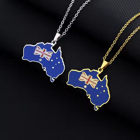 New Australia Map Flag Pendant Necklace For Women Men Gold Silver Color Stainless Steel Australian J