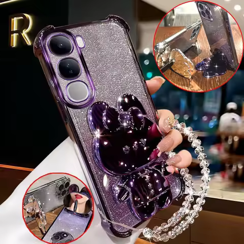 V40lite V50 Fashion Case For Vivo V40 Lite V30 V30e V29 V29e Rabbit Makeup Mirror Stand Holder with 