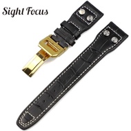 22mm Studded Genuine Leather Watch Strap for IWC PILOT Mark 17 WATCHES Folding Buckle Croc Grain wit
