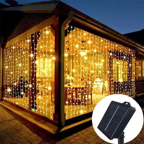 8 Lighting Modes Outdoor Fairy Garland Lamp LED Ramadan Decorations 2026 Wedding Solar Curtain Strin