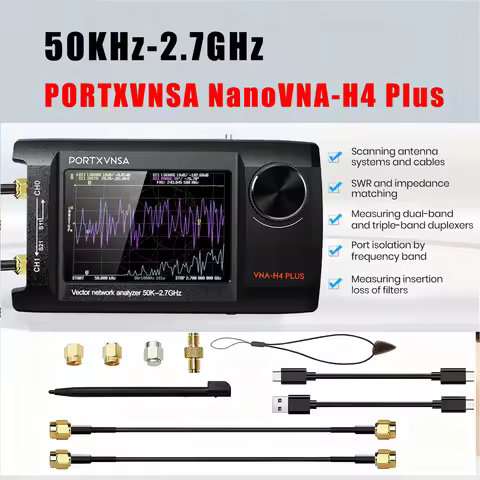 PORTXVNSA NanoVNA-H4 Plus 50KHz to 2.7GHz Handheld Vector Network Analyzer Antenna Analyzer for Ante