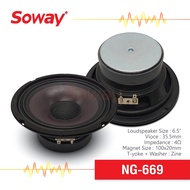 Soway NG-669 ลำโพง เสียงกลาง (หน้าม่วง หมวกเคฟล่า)  6.5นิ้ว แม่เหล็ก 100x15mm Voice : 25.5 4Ω Midrange speaker ลำโพงรถยนต์ 1คู่ เครื่องเสียงติดรถยนต์