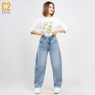 C2 Wicley Blue Barrel Women's Jeans - Loose Women's Jeans Baggy Jeans