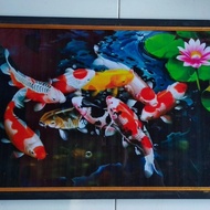 lukisan cetak ikan koi 3d plus bingkai