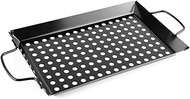 Waykea Grill Basket for Outdoor Grill, Outdoor Grilling Tray with Handle, Durable Non-stick BBQ Veggies Basket with Holes for Vegetables, Fish, Shrimp, Camping Barbecue Accessories, 12"x8"