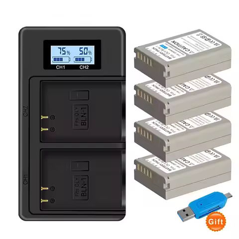 2280mAh BLN-1 BLN 1 PS-BLN1 Battery + Dual USB Charger for Olympus OM-D E-M1, Olympus Pen F, OM-D E-